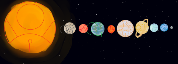 sistema solar, nombres en inglés y en gallifreyan moderno